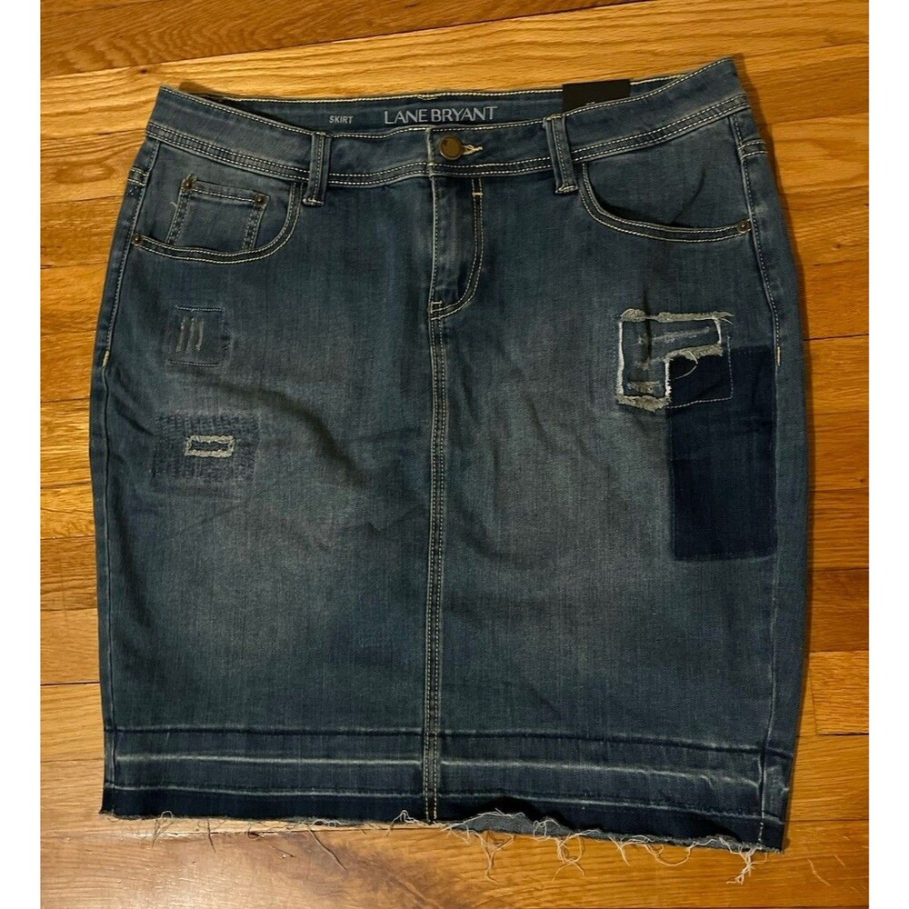 Lane Bryant Women’s Blue Denim A-Line Short Skirt Button Closure Size 16